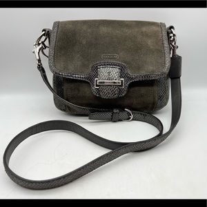 Vintage Coach F25147 Dark Gray Suede Shoulder Bag Crossbody Purse